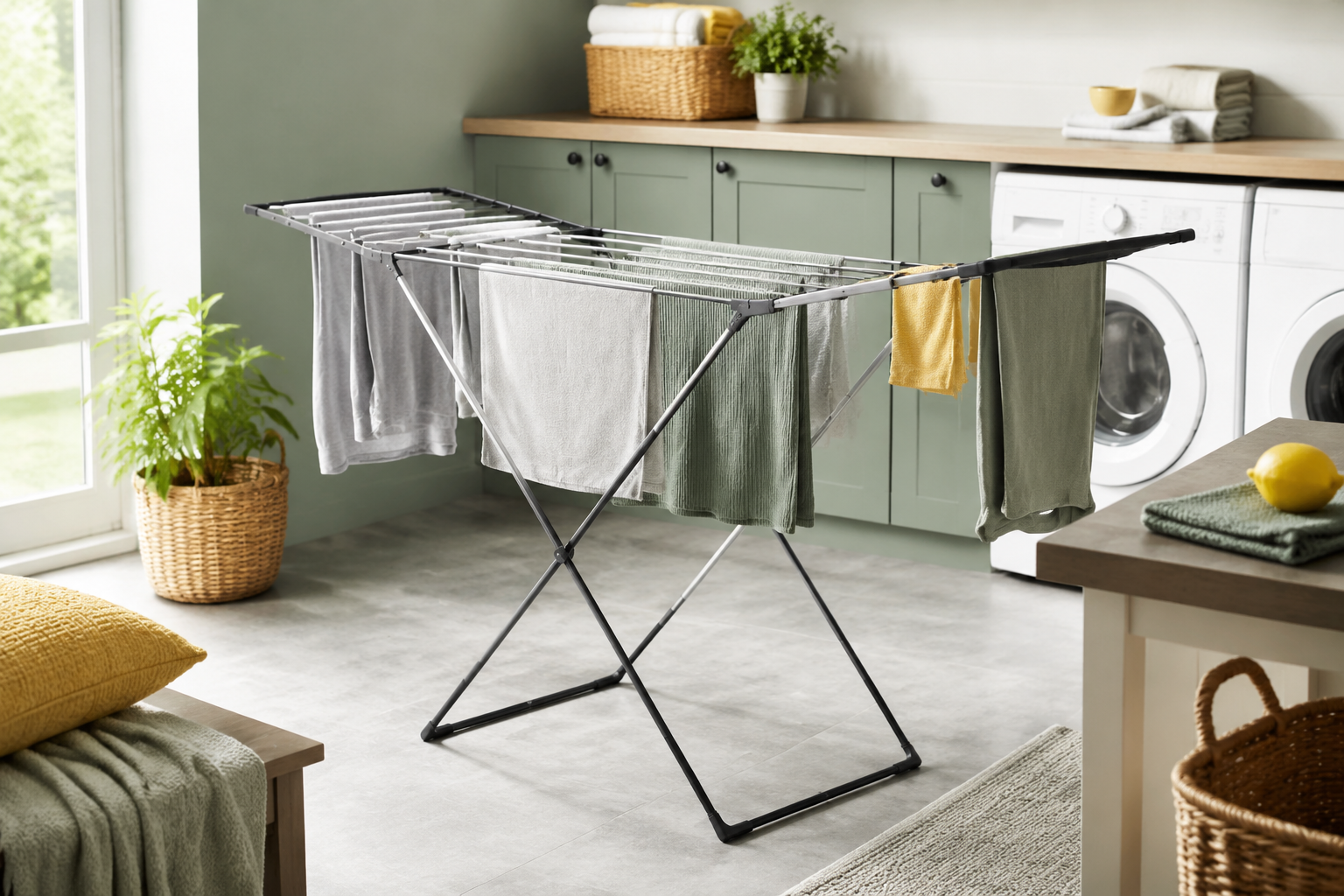 Fold-Flat Drying Rack in a tidy utility room