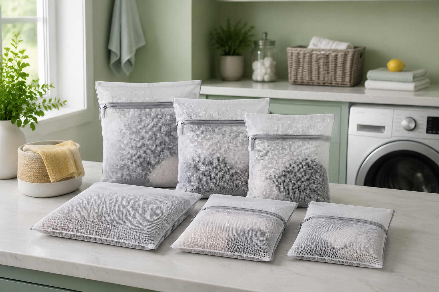 Garment Wash Bags (6) in a tidy utility room