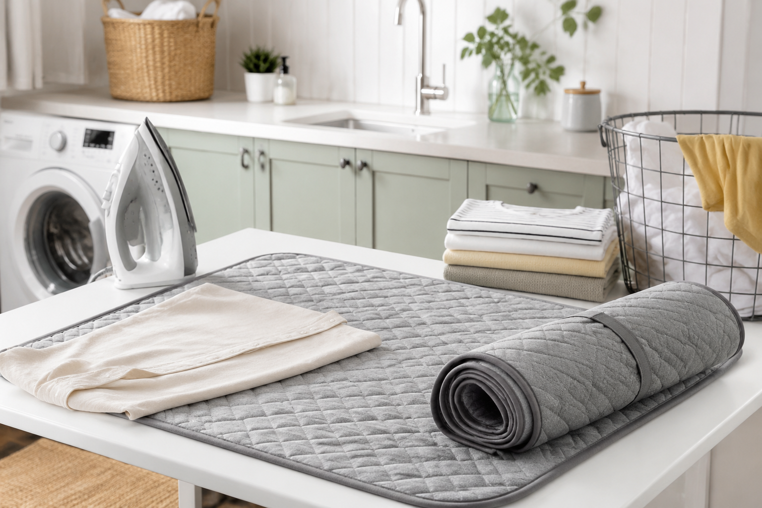 Ironing Mat Roll in a tidy utility room