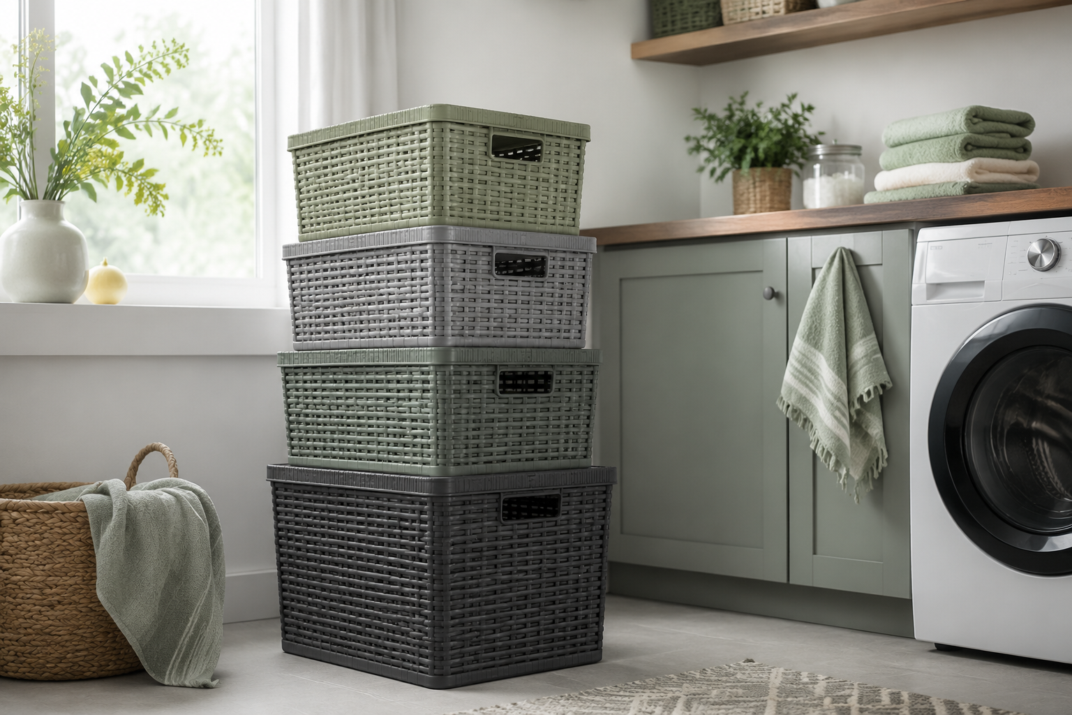 Utility Basket Set (4) in a tidy utility room